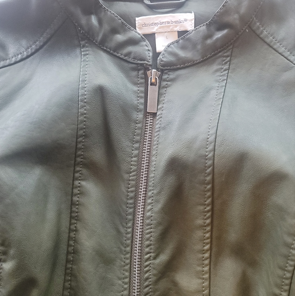 Womens large olive green leather jacket - Picture 2 of 3